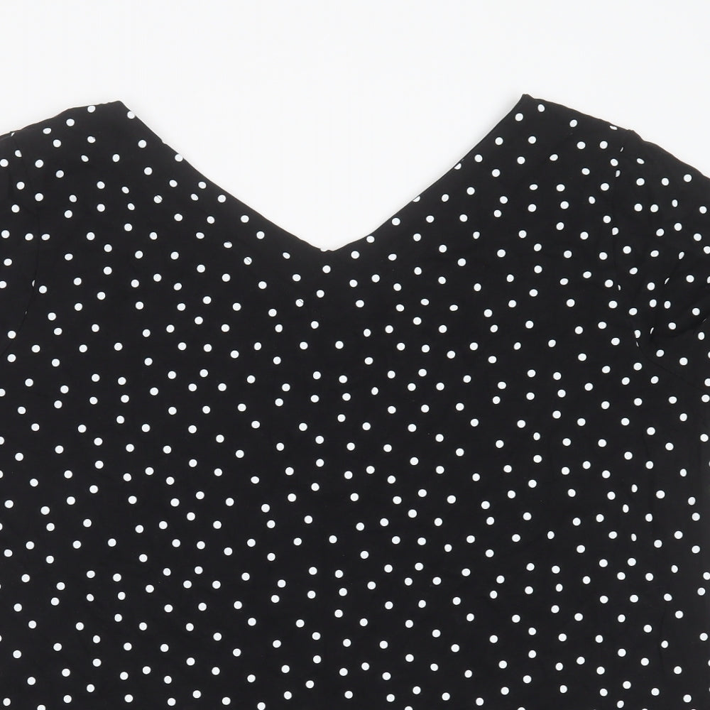 Nutmeg Womens Black Polka Dot Cotton Basic T-Shirt Size 24 V-Neck