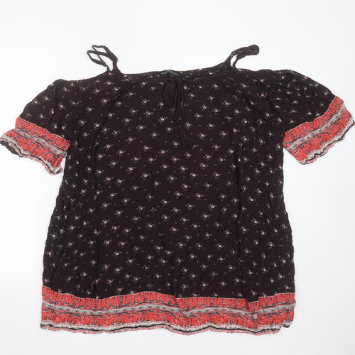 Dorothy Perkins Womens Purple Floral Viscose Basic Blouse Size 18 Round Neck - cold shoulder