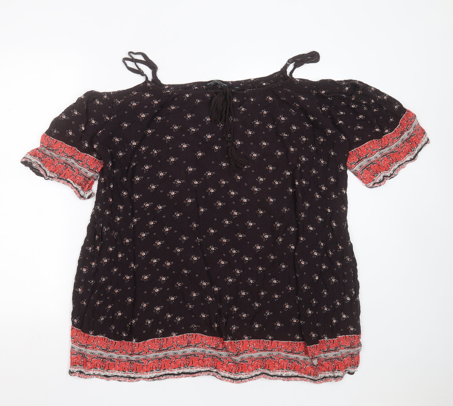 Dorothy Perkins Womens Purple Floral Viscose Basic Blouse Size 18 Round Neck - cold shoulder