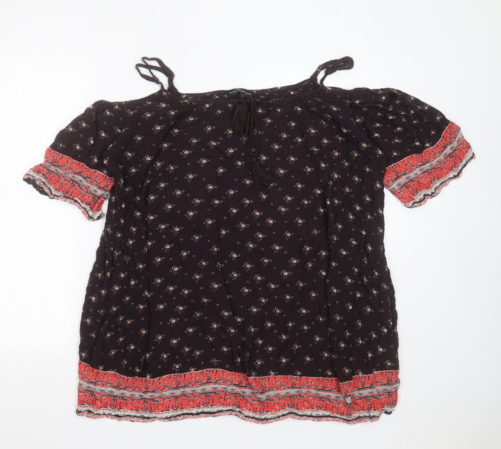 Dorothy Perkins Womens Purple Floral Viscose Basic Blouse Size 18 Round Neck - cold shoulder