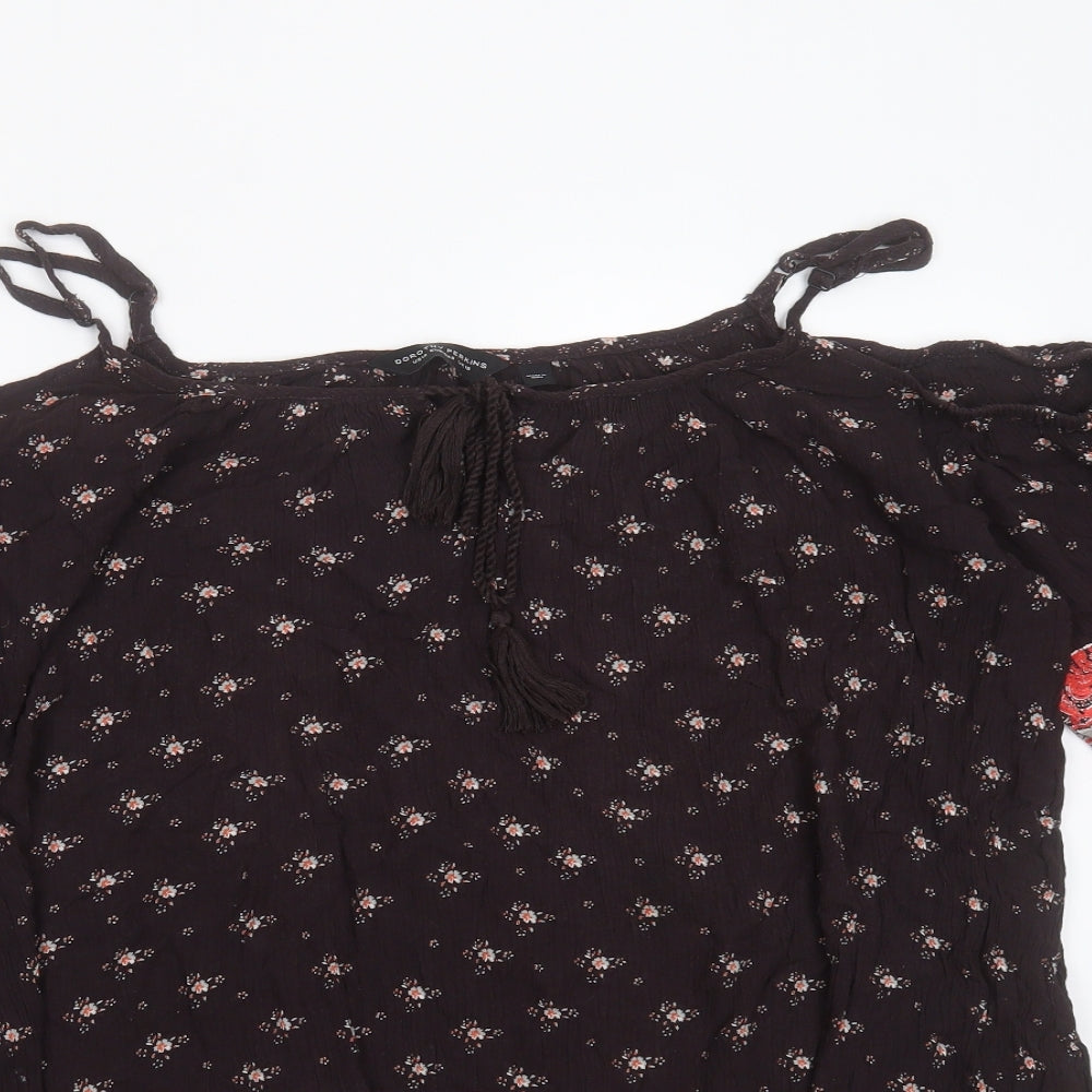 Dorothy Perkins Womens Purple Floral Viscose Basic Blouse Size 18 Round Neck - cold shoulder