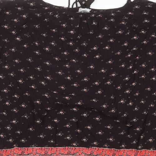 Dorothy Perkins Womens Purple Floral Viscose Basic Blouse Size 18 Round Neck - cold shoulder