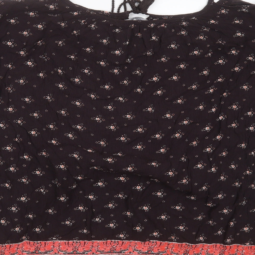 Dorothy Perkins Womens Purple Floral Viscose Basic Blouse Size 18 Round Neck - cold shoulder
