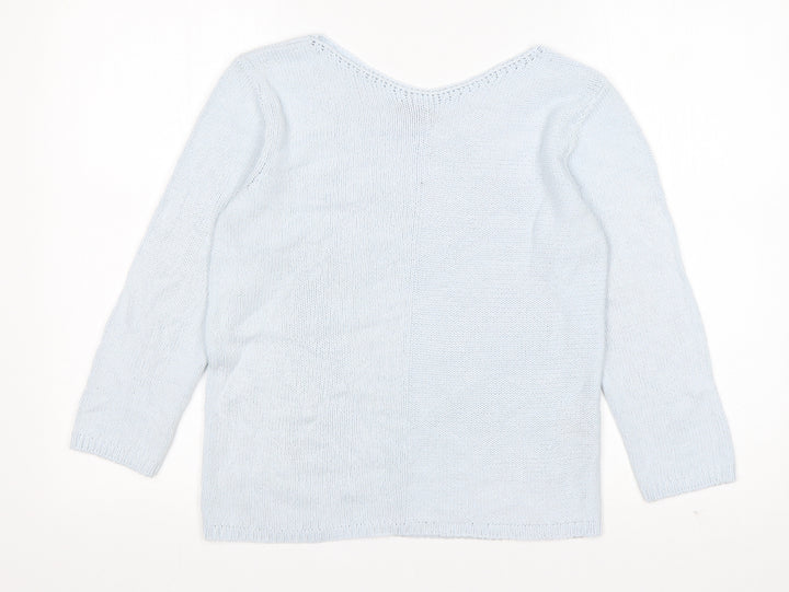 Per Una  Womens Blue Round Neck  Viscose Pullover Jumper Size 8