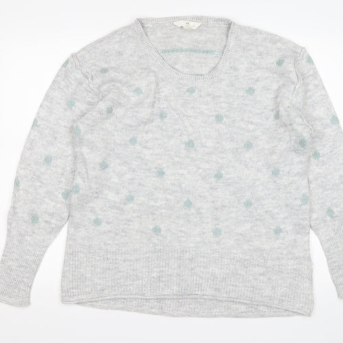 H&M Womens Grey Round Neck Polka Dot Cotton Pullover Jumper Size L