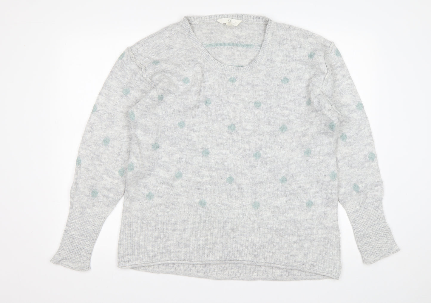 H&M Womens Grey Round Neck Polka Dot Cotton Pullover Jumper Size L