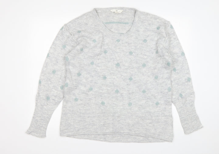 H&M Womens Grey Round Neck Polka Dot Cotton Pullover Jumper Size L
