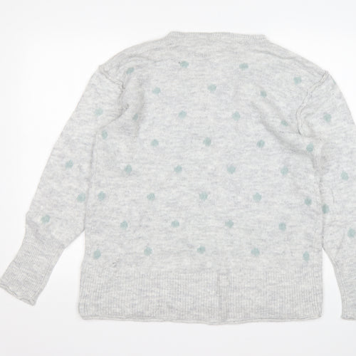 H&M Womens Grey Round Neck Polka Dot Cotton Pullover Jumper Size L