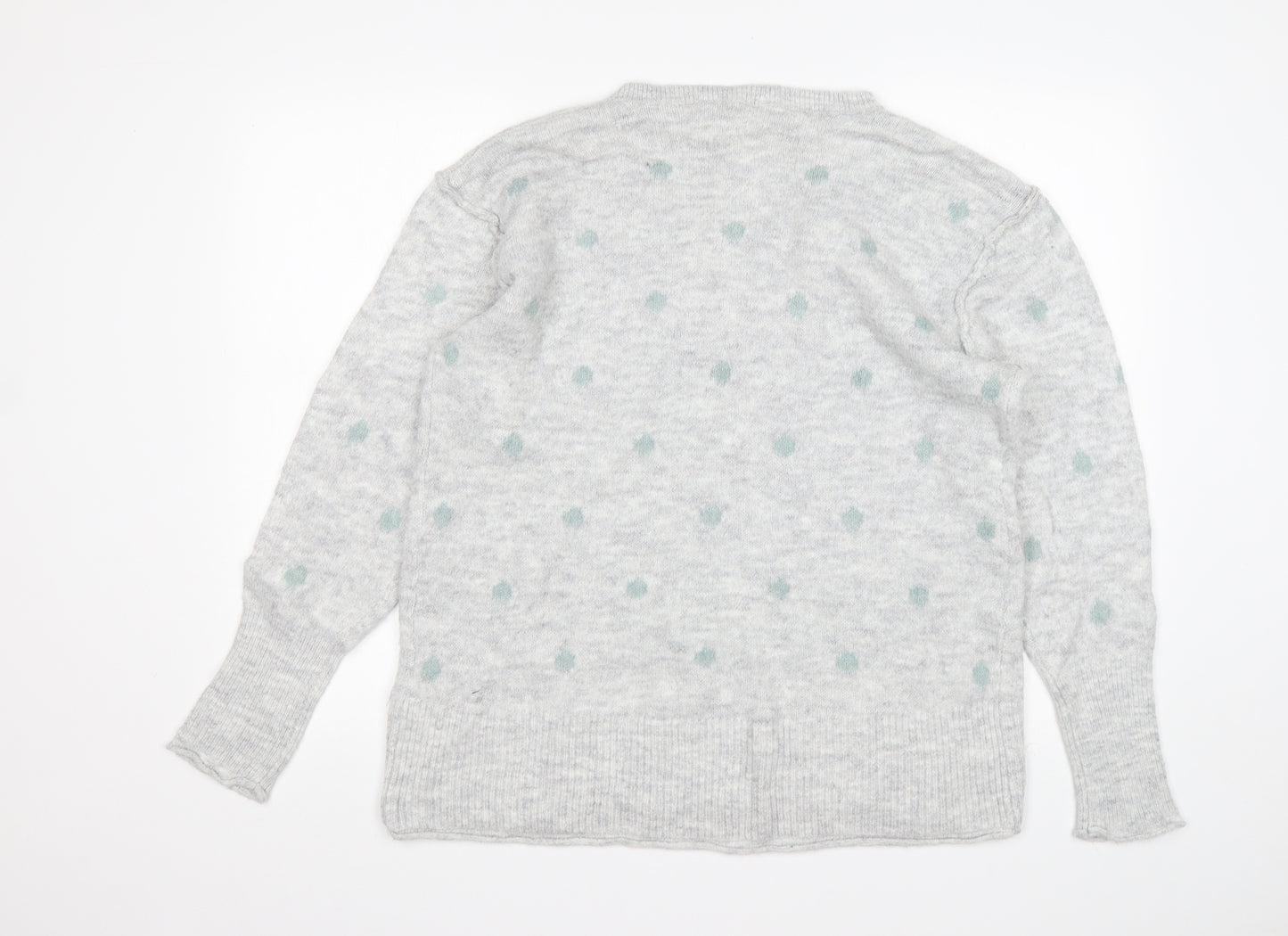 H&M Womens Grey Round Neck Polka Dot Cotton Pullover Jumper Size L
