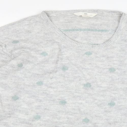 H&M Womens Grey Round Neck Polka Dot Cotton Pullover Jumper Size L