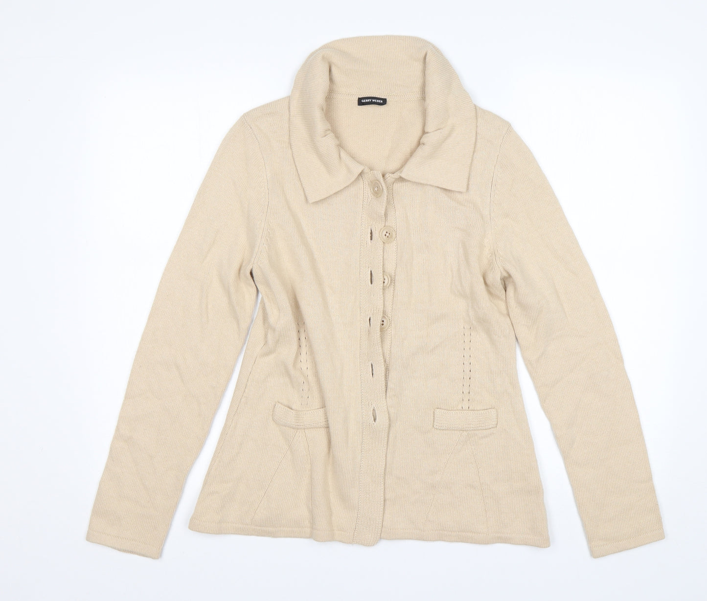 Gerry Weber Womens Beige Collared  Viscose Cardigan Jumper Size 10