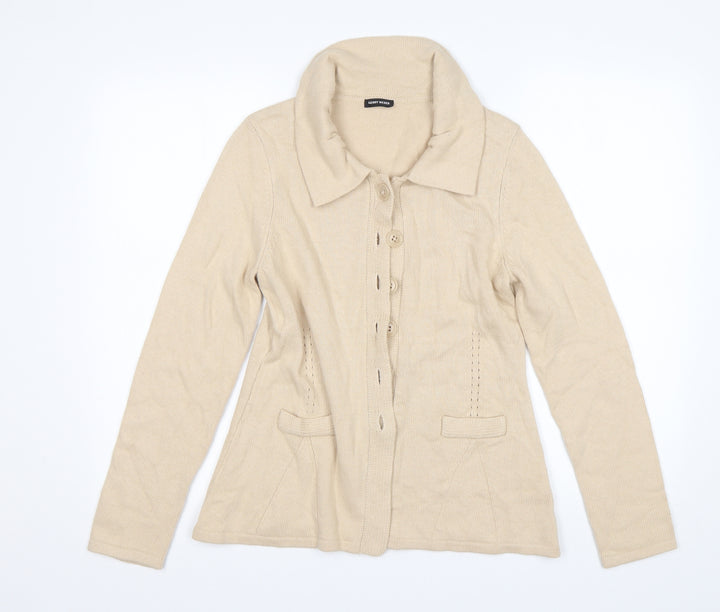 Gerry Weber Womens Beige Collared  Viscose Cardigan Jumper Size 10