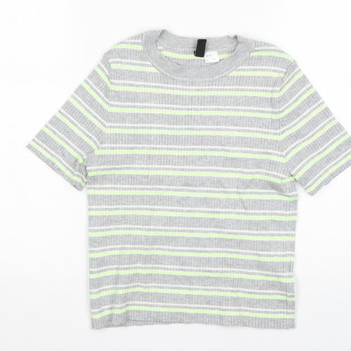 H&M Girls Multicoloured Striped  Basic T-Shirt Size M Round Neck