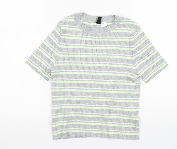 H&M Girls Multicoloured Striped  Basic T-Shirt Size M Round Neck