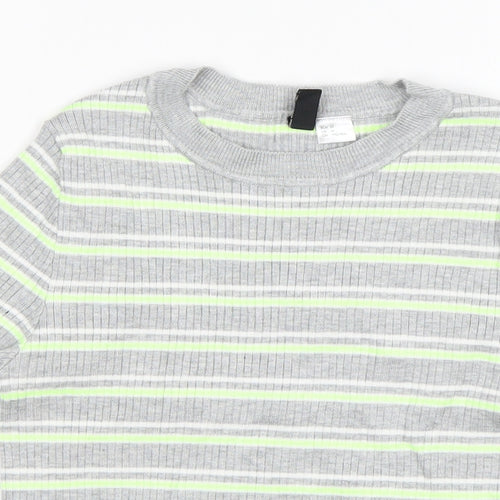 H&M Girls Multicoloured Striped  Basic T-Shirt Size M Round Neck