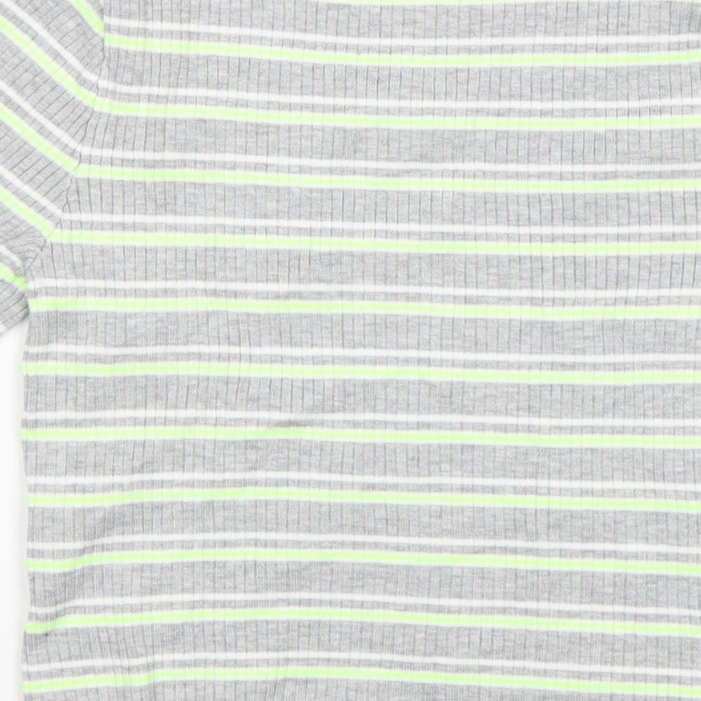 H&M Girls Multicoloured Striped  Basic T-Shirt Size M Round Neck