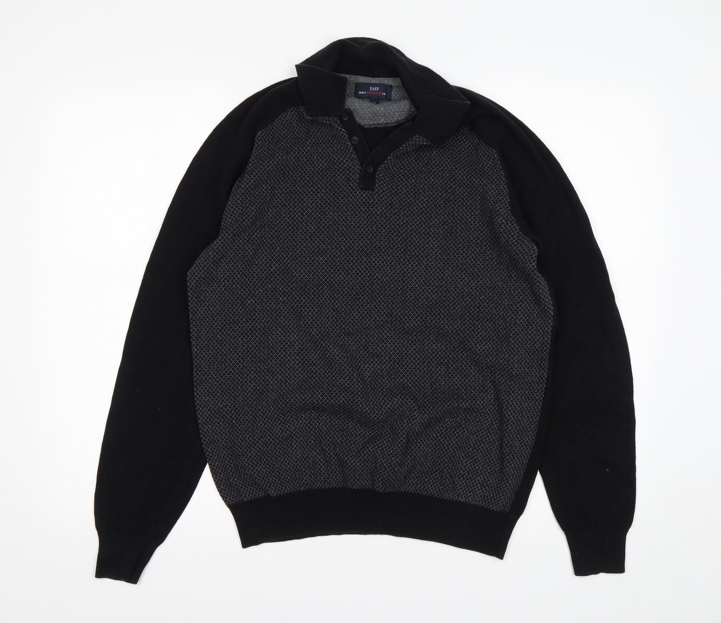 Matalan Mens Black Collared  Cotton Pullover Jumper Size M