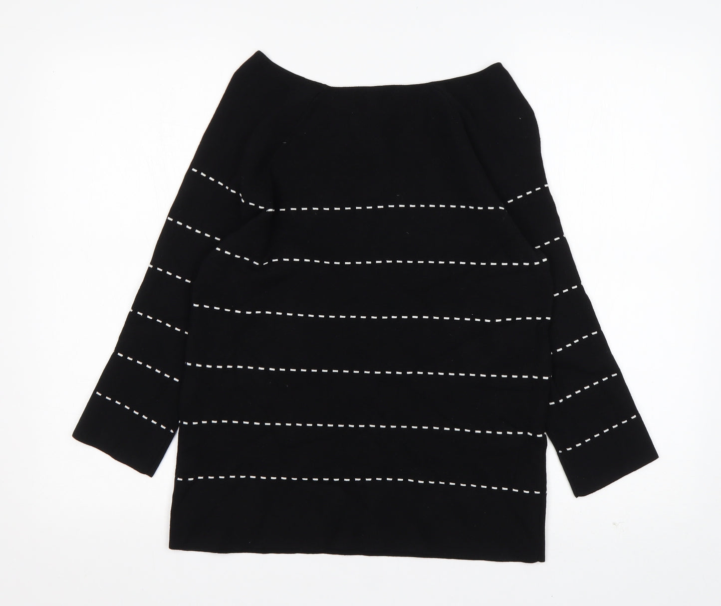 Laura Ashley Womens Black Round Neck Striped Cotton Pullover Jumper Size 12