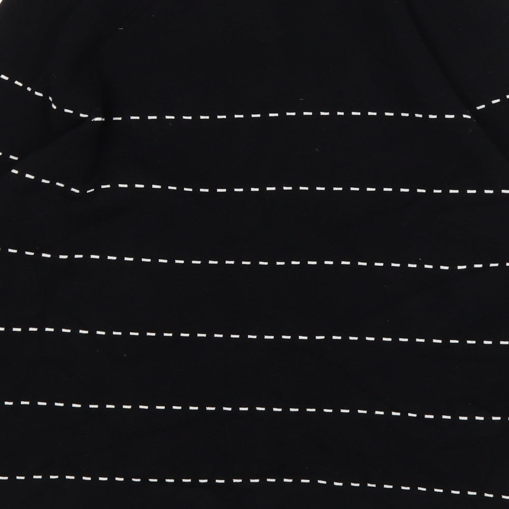 Laura Ashley Womens Black Round Neck Striped Cotton Pullover Jumper Size 12