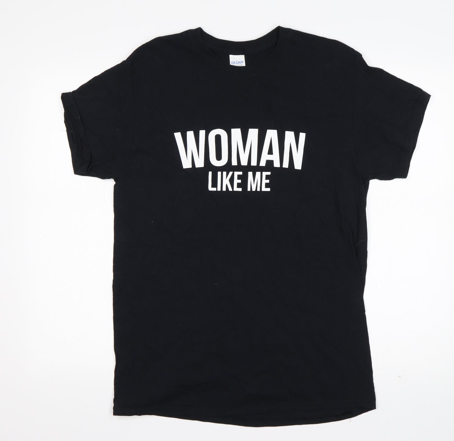 Gildan Womens Black  Cotton Basic T-Shirt Size M Round Neck - Woman Like Me