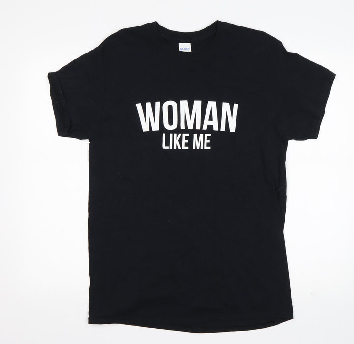 Gildan Womens Black  Cotton Basic T-Shirt Size M Round Neck - Woman Like Me