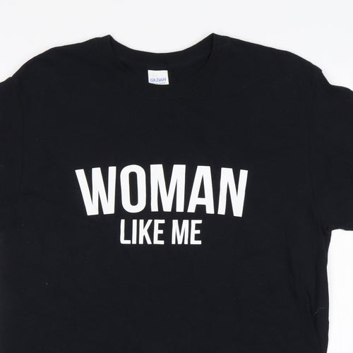 Gildan Womens Black  Cotton Basic T-Shirt Size M Round Neck - Woman Like Me