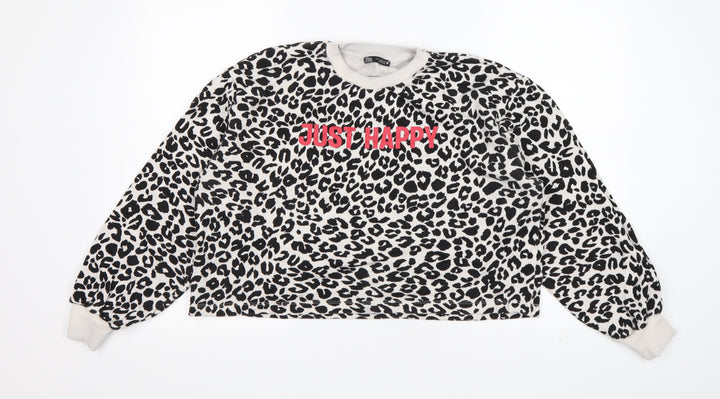 Zara Womens Multicoloured Animal Print  Pullover Sweatshirt Size L   - Cropped