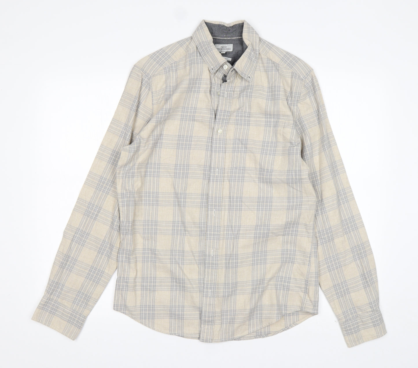 NEXT Mens Beige Plaid Cotton  Button-Up Size S Collared