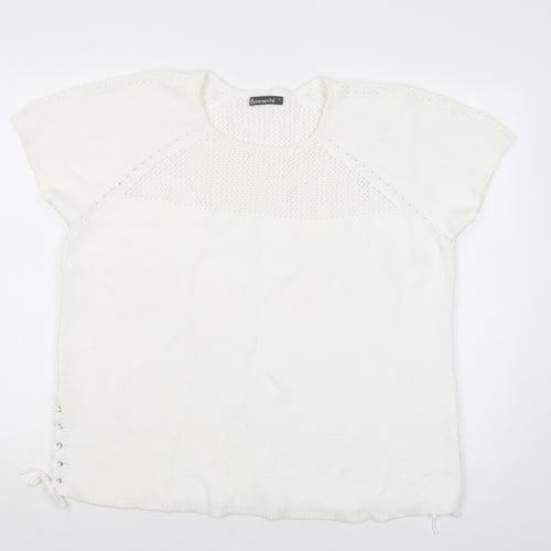 Bonmarché Womens White Crew Neck  Cotton Pullover Jumper Size L