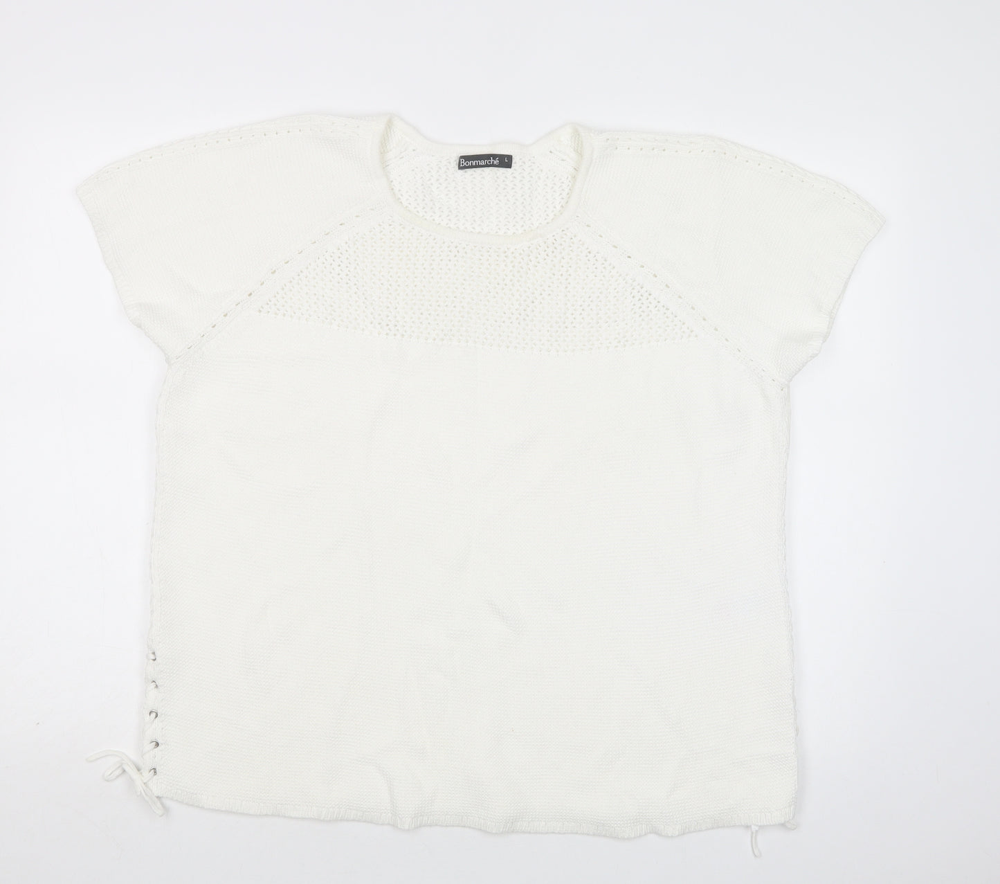 Bonmarché Womens White Crew Neck  Cotton Pullover Jumper Size L
