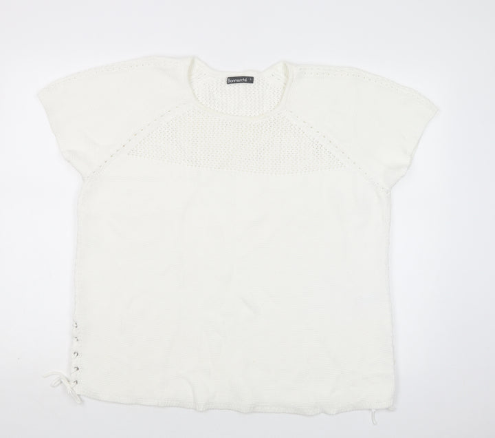Bonmarché Womens White Crew Neck  Cotton Pullover Jumper Size L