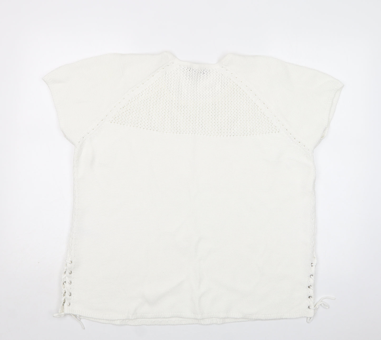 Bonmarché Womens White Crew Neck  Cotton Pullover Jumper Size L