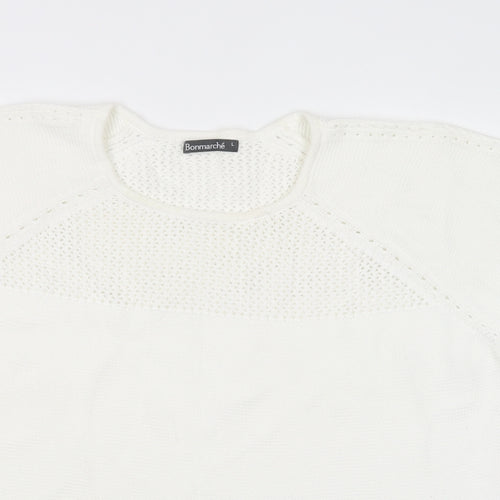 Bonmarché Womens White Crew Neck  Cotton Pullover Jumper Size L