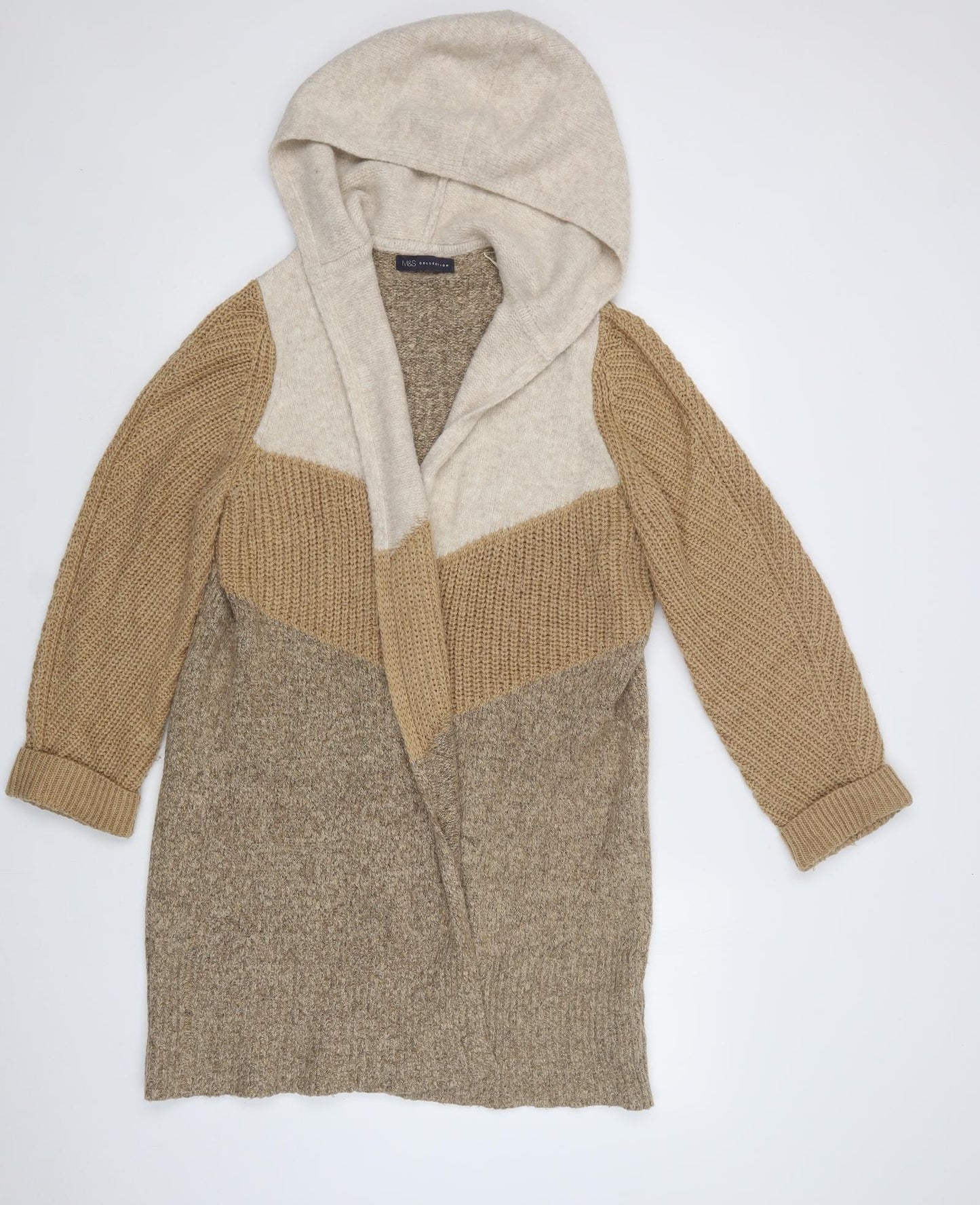 M&S Womens Beige V-Neck  Acrylic Cardigan Jumper Size L