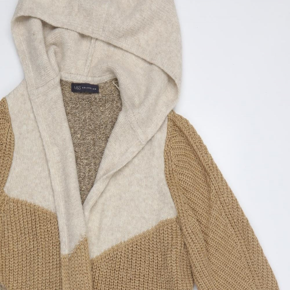 M&S Womens Beige V-Neck  Acrylic Cardigan Jumper Size L