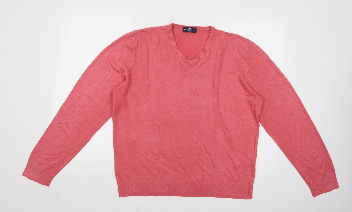 M&S Womens Pink V-Neck  Acrylic Pullover Jumper Size L