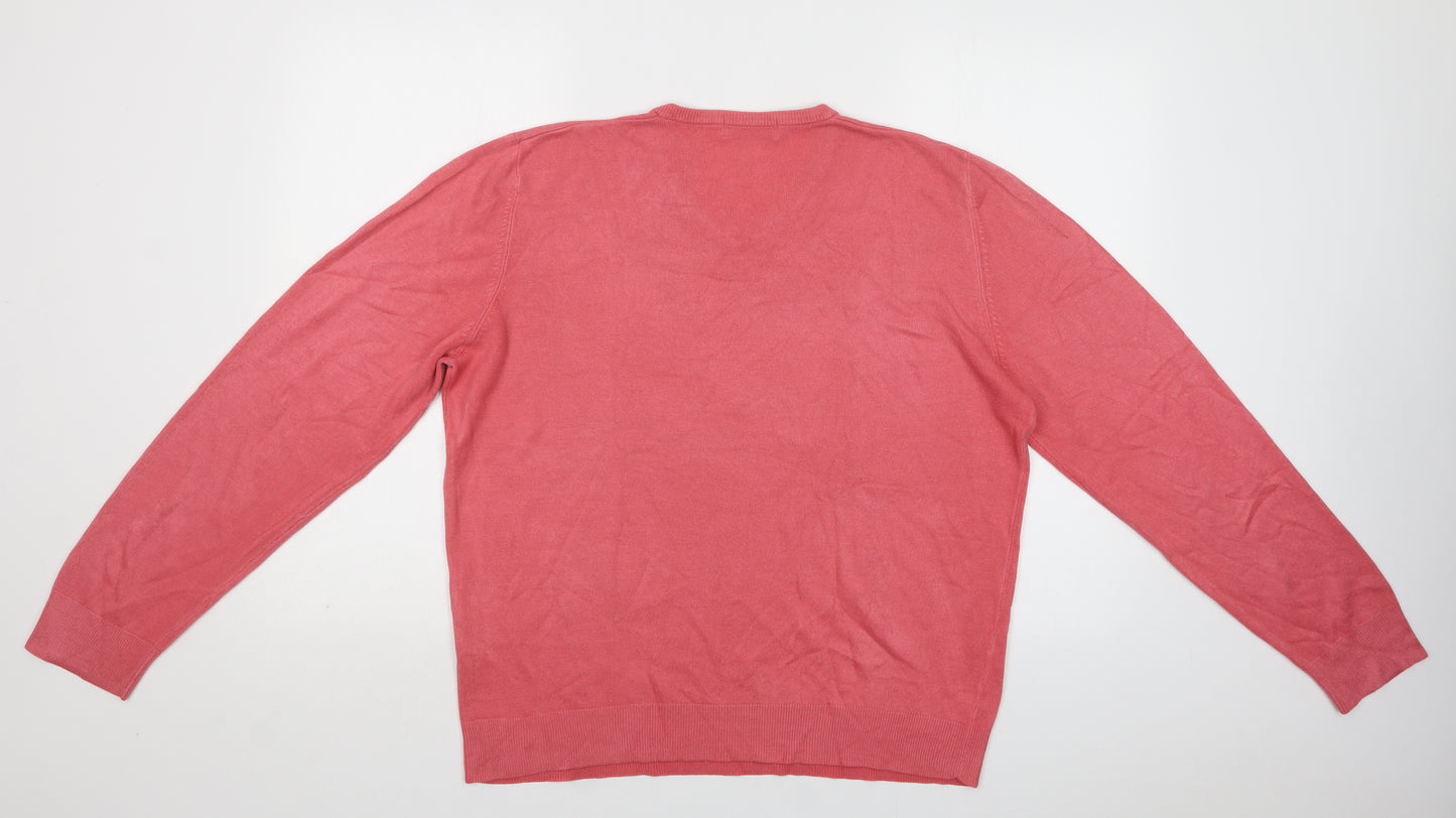 M&S Womens Pink V-Neck  Acrylic Pullover Jumper Size L