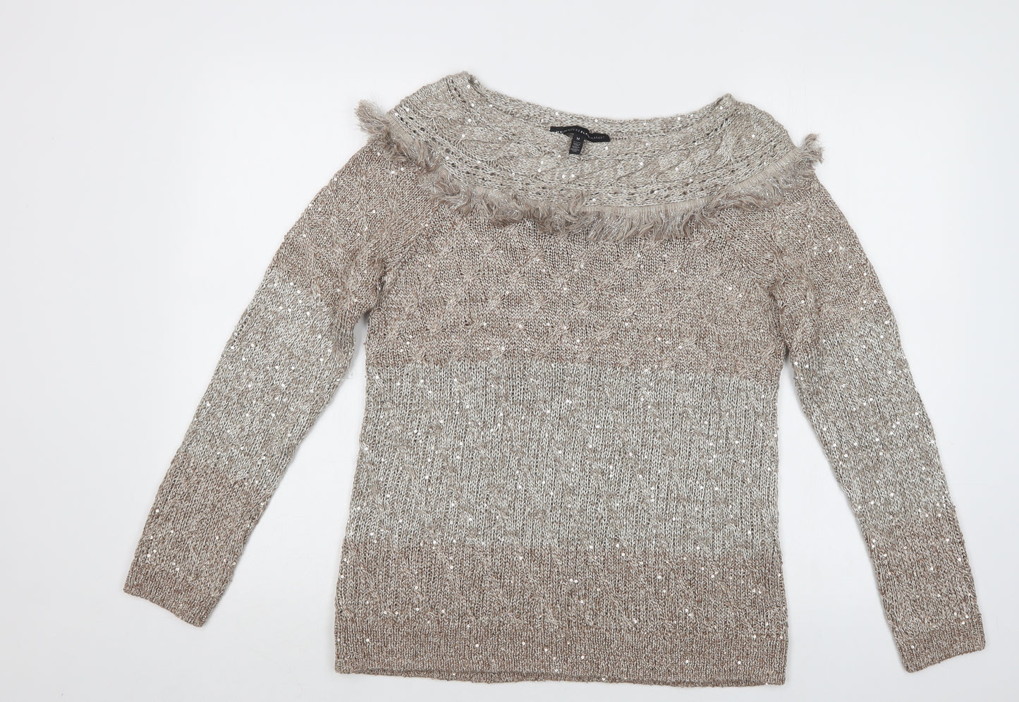 White House Black Market Womens Beige Boat Neck  Polyester Pullover Jumper Size M