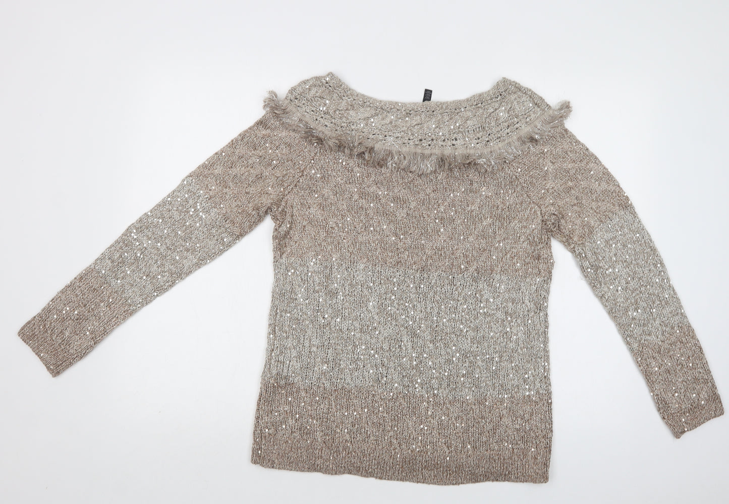 White House Black Market Womens Beige Boat Neck  Polyester Pullover Jumper Size M