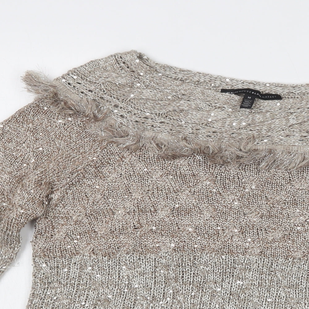 White House Black Market Womens Beige Boat Neck  Polyester Pullover Jumper Size M
