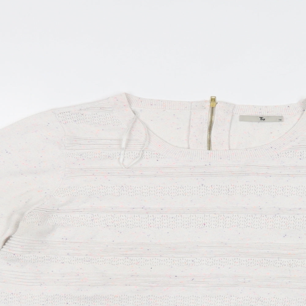 TU Womens Ivory Crew Neck  Cotton Pullover Jumper Size 14