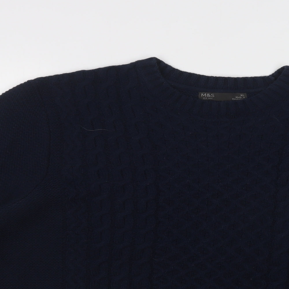 M&S Mens Blue Crew Neck  Acrylic Pullover Jumper Size XL