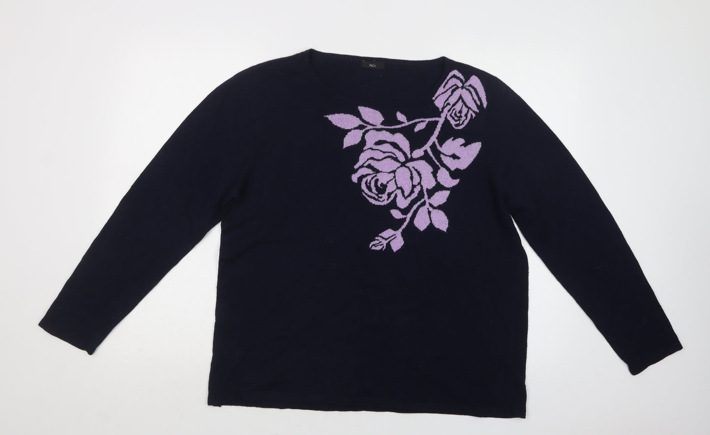 M&Co Womens Blue Crew Neck  Acrylic Pullover Jumper Size 18