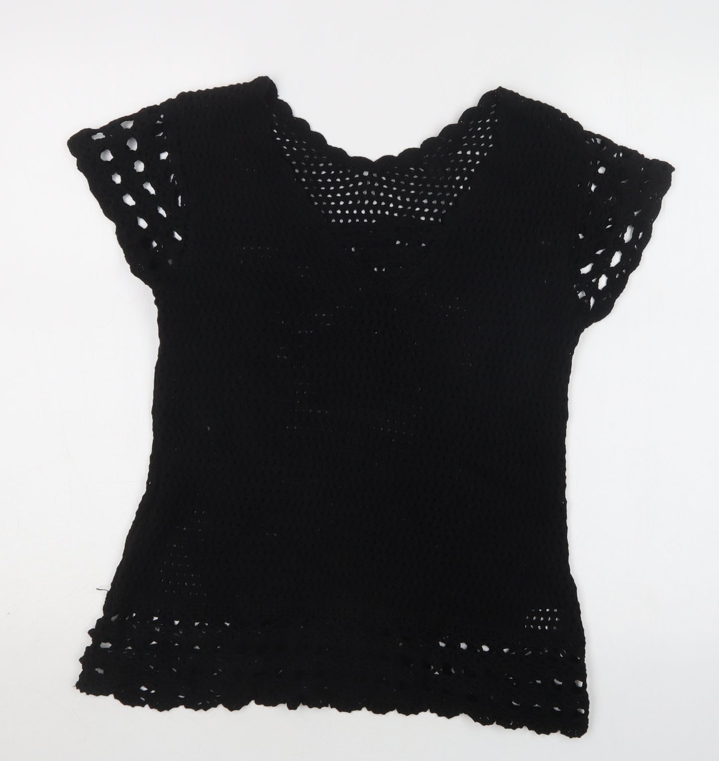 E-vie Womens Black V-Neck  Cotton Pullover Jumper Size 14