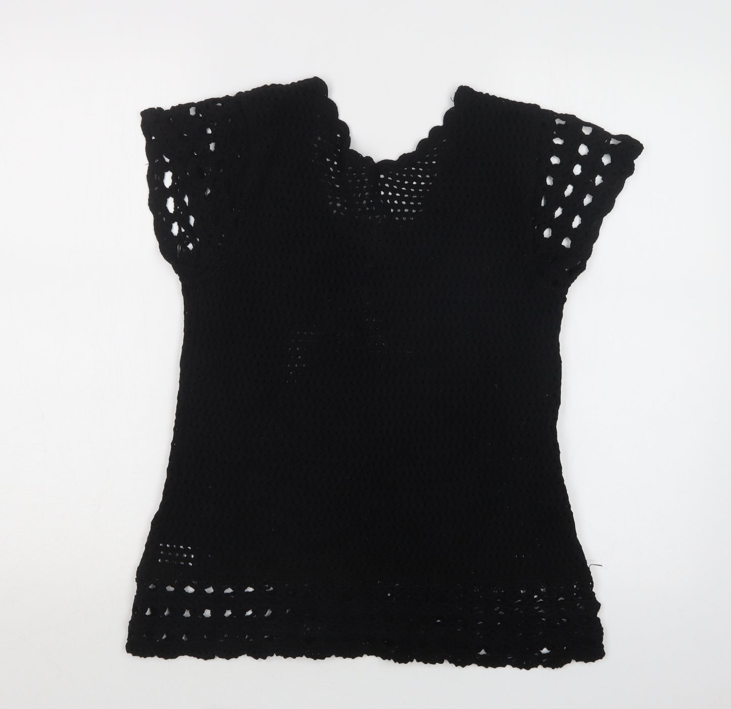 E-vie Womens Black V-Neck  Cotton Pullover Jumper Size 14