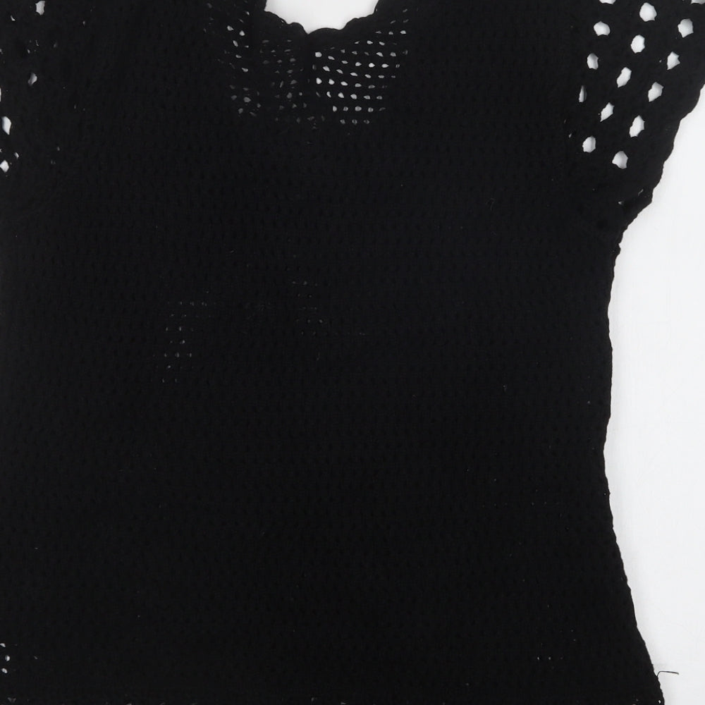 E-vie Womens Black V-Neck  Cotton Pullover Jumper Size 14