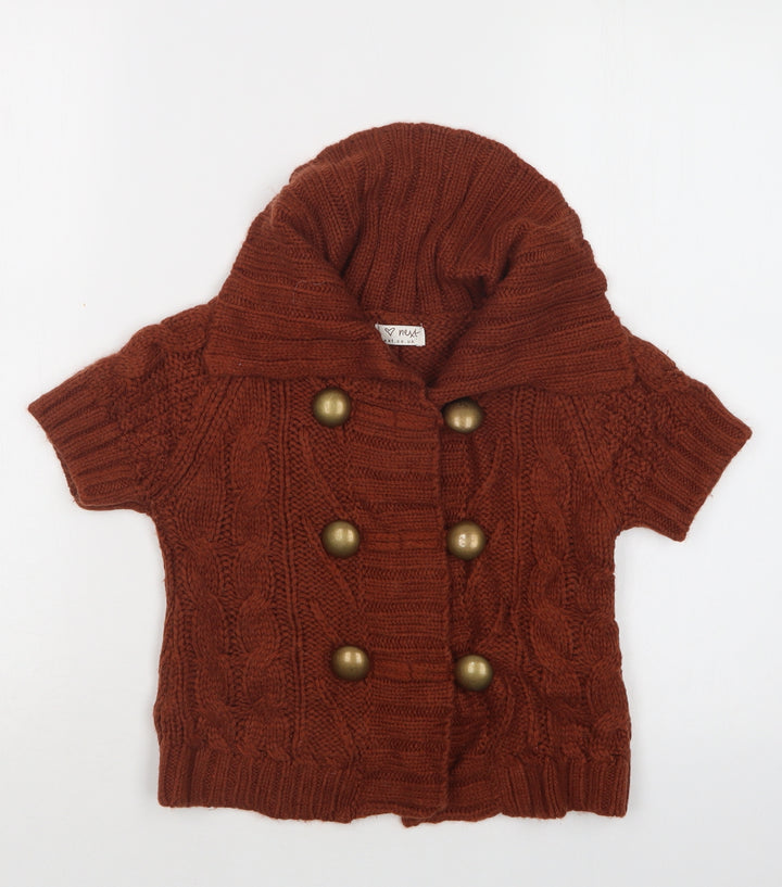 NEXT Girls Brown Collared  Acrylic Cardigan Jumper Size 5-6 Years  Button