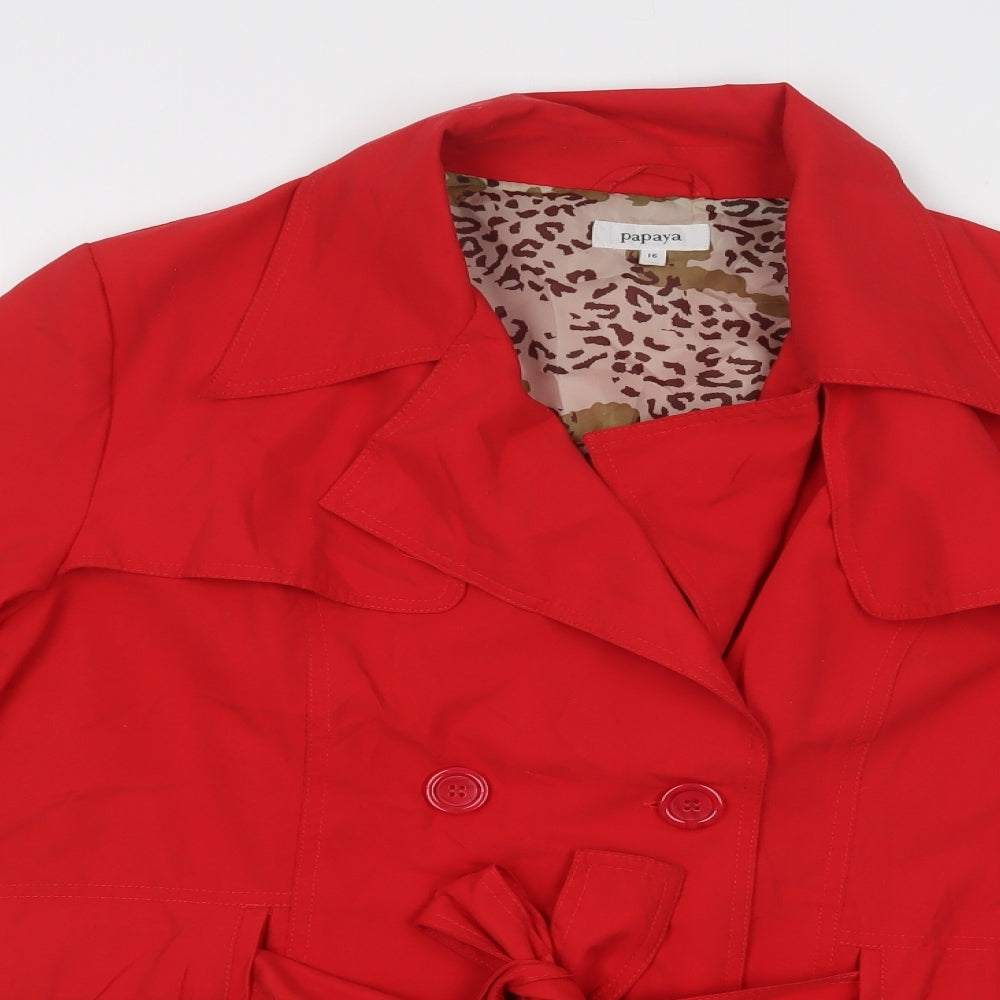 Papaya Womens Red   Trench Coat Coat Size 16  Button