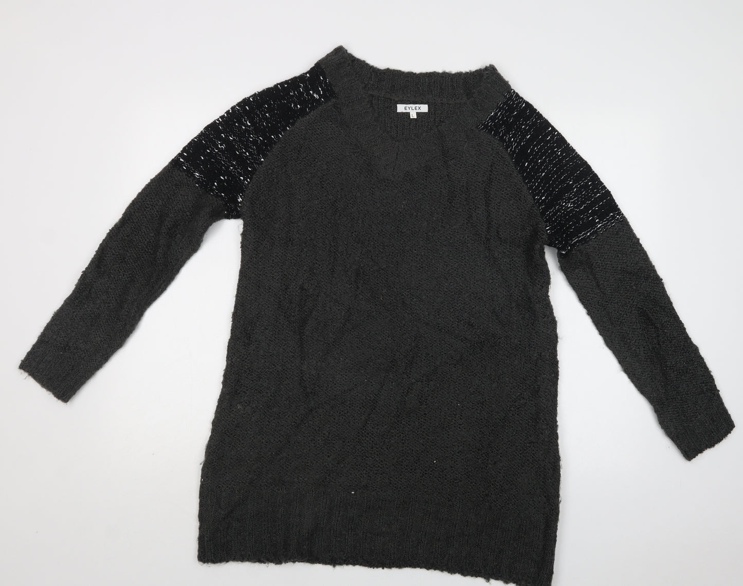 Eylex Womens Green V-Neck  Acrylic Tunic Jumper Size L