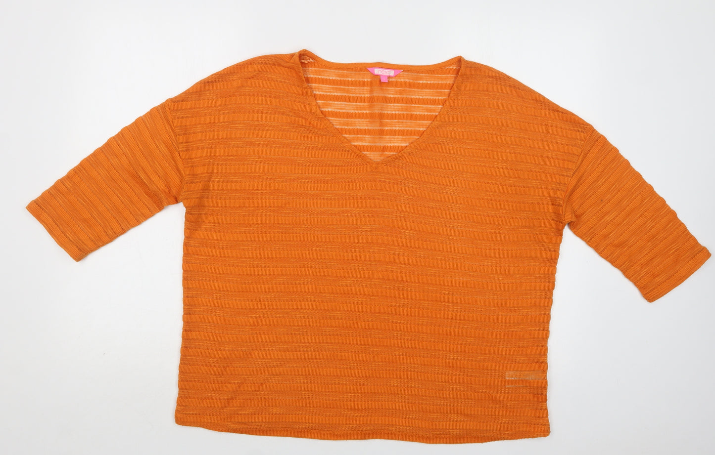 NEXT Womens Orange Striped Polyester Basic Blouse Size 12 V-Neck